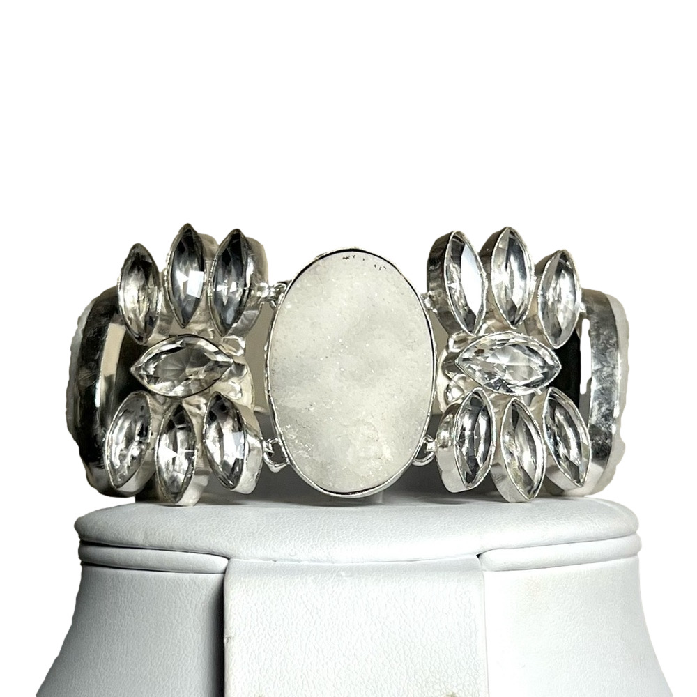 White Sugar Druzy 925 Large Gemstone Bracelet